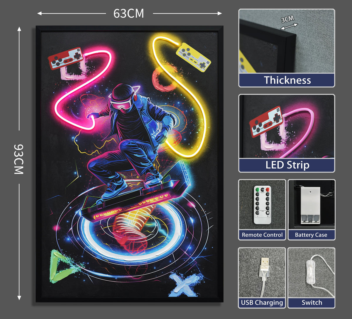Neon Gamer LED paveikslas – nuotrauka 7