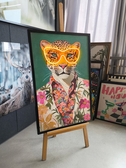 Neon Jungle Leopard LED paveikslas – nuotrauka 4