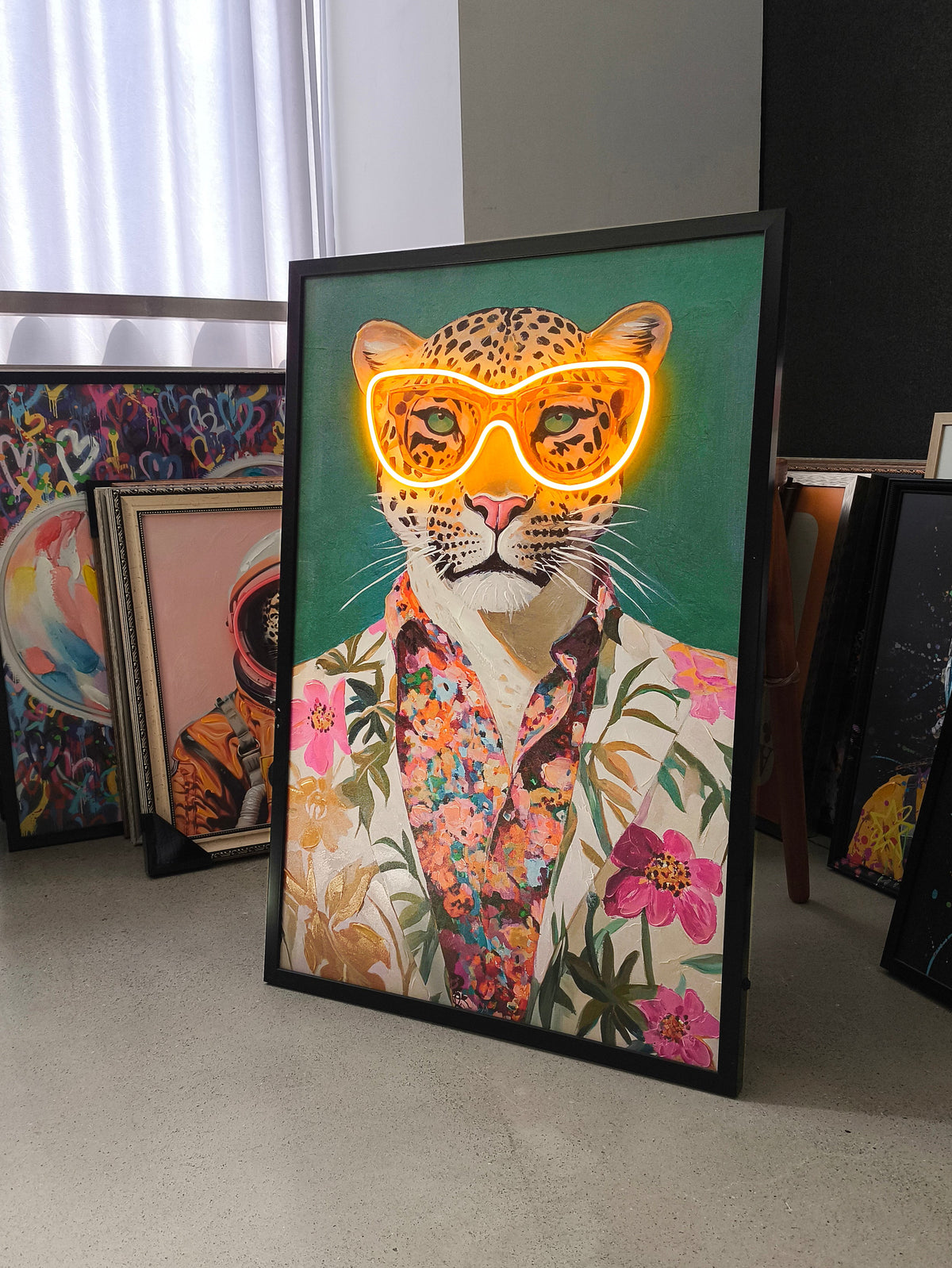 Neon Jungle Leopard LED paveikslas – nuotrauka 5