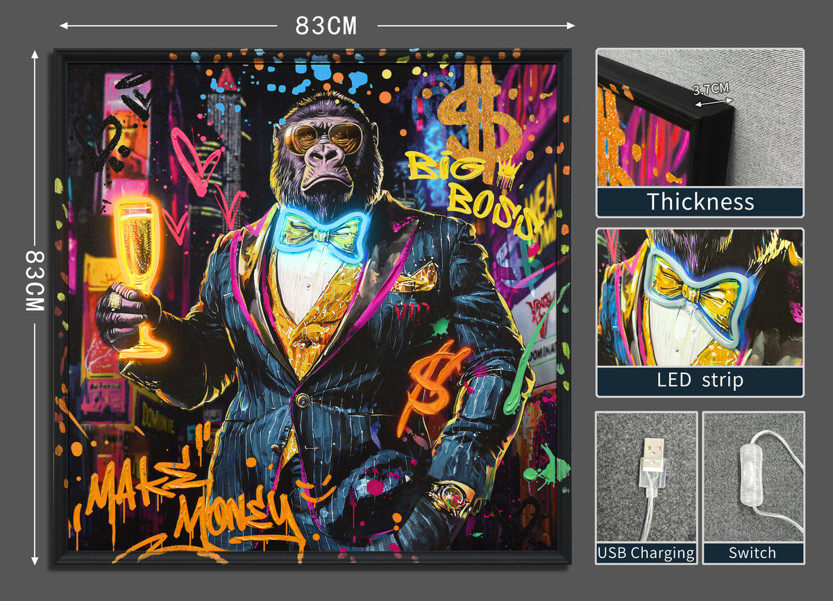 Money Boss Gorilla LED paveikslas – nuotrauka 7