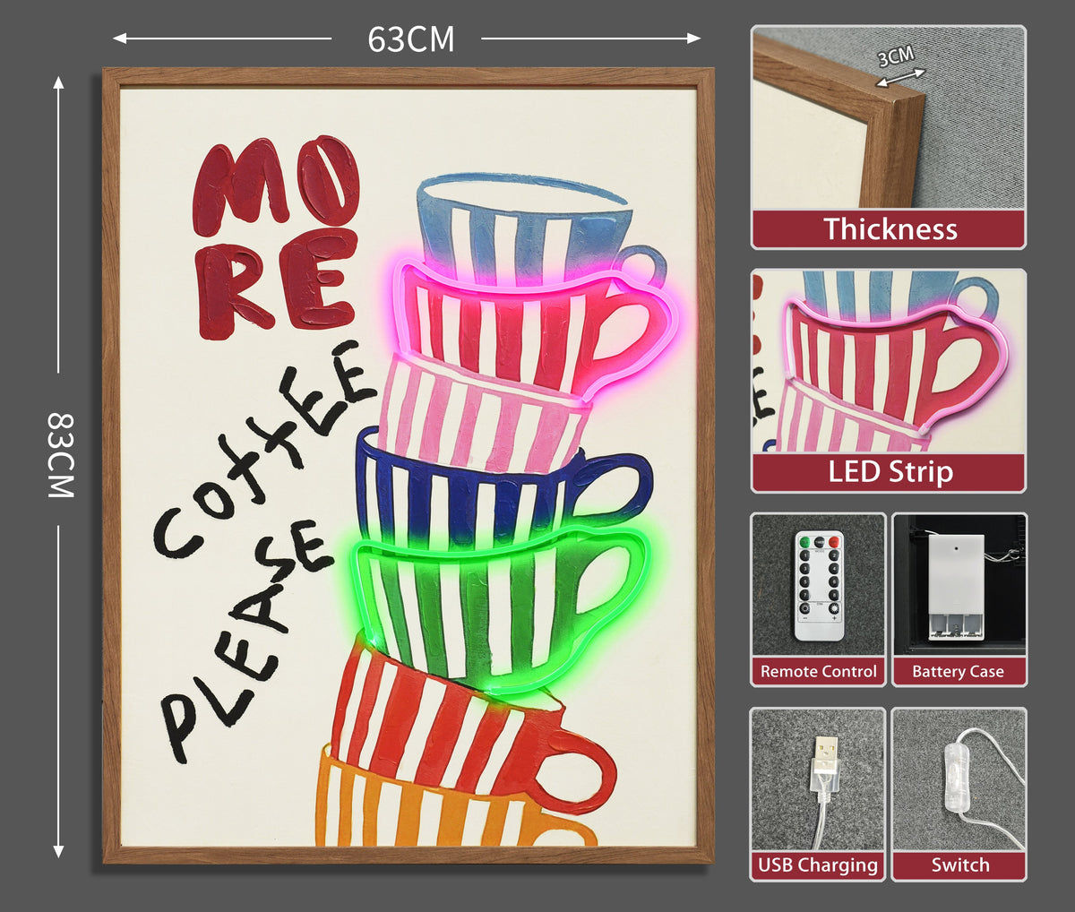 More Coffee Please LED paveikslas – nuotrauka 7