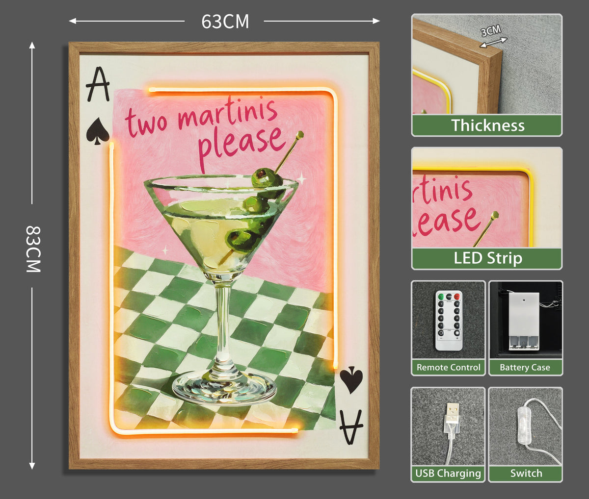 Two Martinis Please LED paveikslas – nuotrauka 7