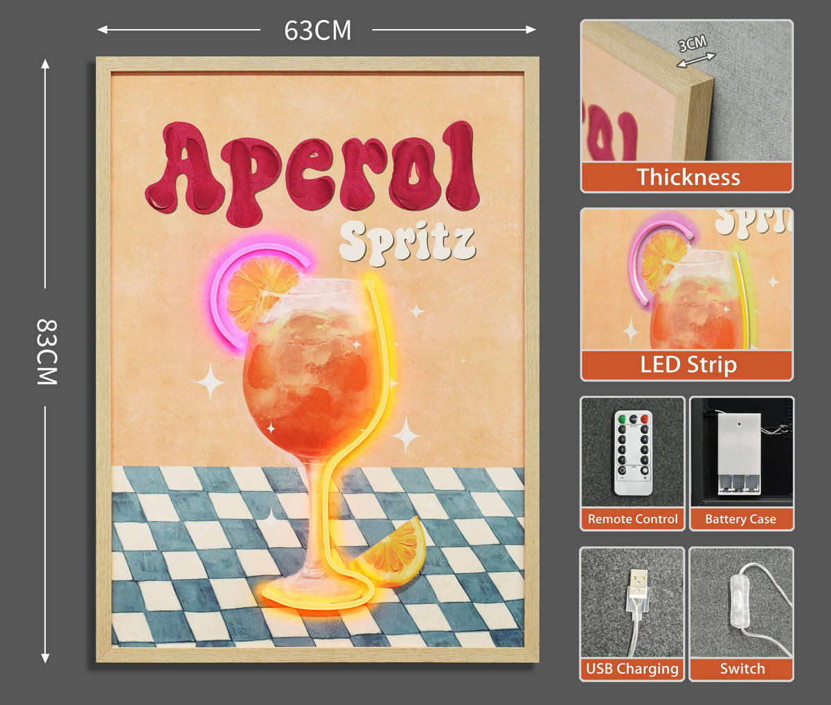 Aperol Spritz LED paveikslas – nuotrauka 7