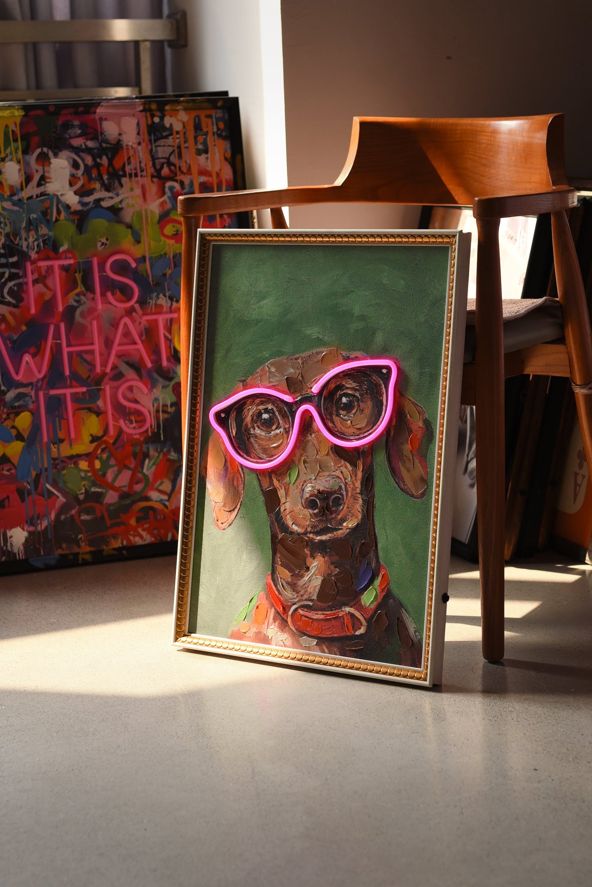 Neon Glasses Dog LED paveikslas – nuotrauka 4