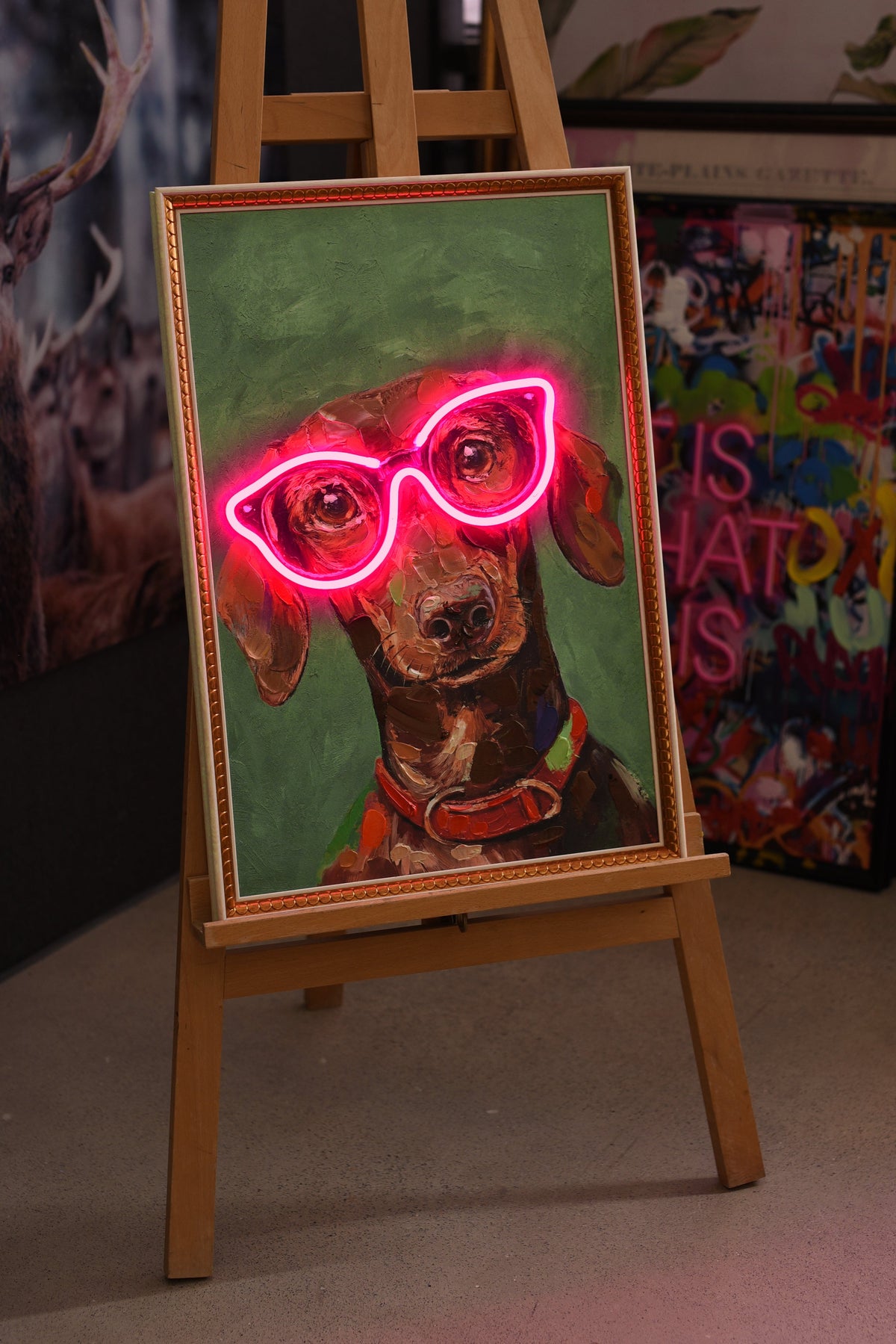 Neon Glasses Dog LED paveikslas – nuotrauka 6