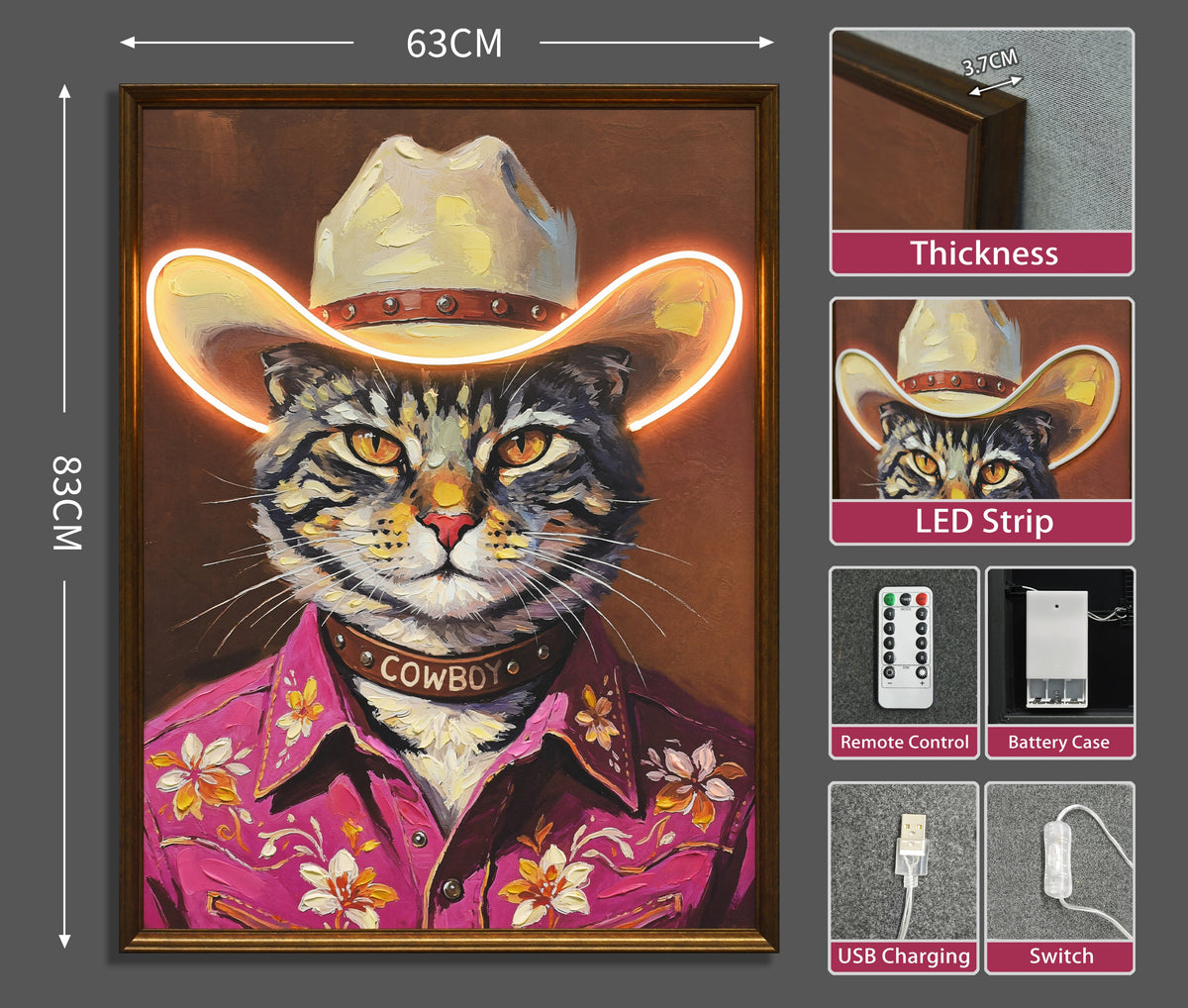 Cowboy Cat LED paveikslas – nuotrauka 7
