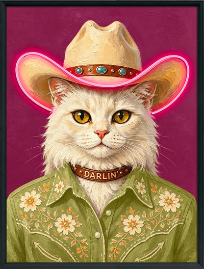 Darlin’ Cowgirl Cat LED paveikslas – nuotrauka 2