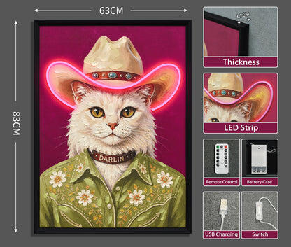 Darlin’ Cowgirl Cat LED paveikslas – nuotrauka 7