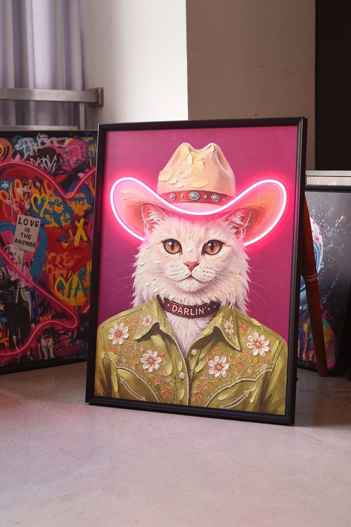 Darlin’ Cowgirl Cat LED paveikslas – nuotrauka 3
