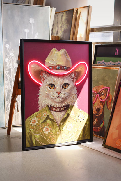 Darlin’ Cowgirl Cat LED paveikslas – nuotrauka 5