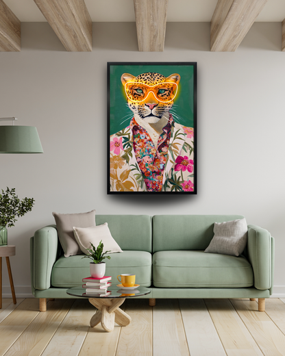 Neon Jungle Leopard LED paveikslas – nuotrauka 2