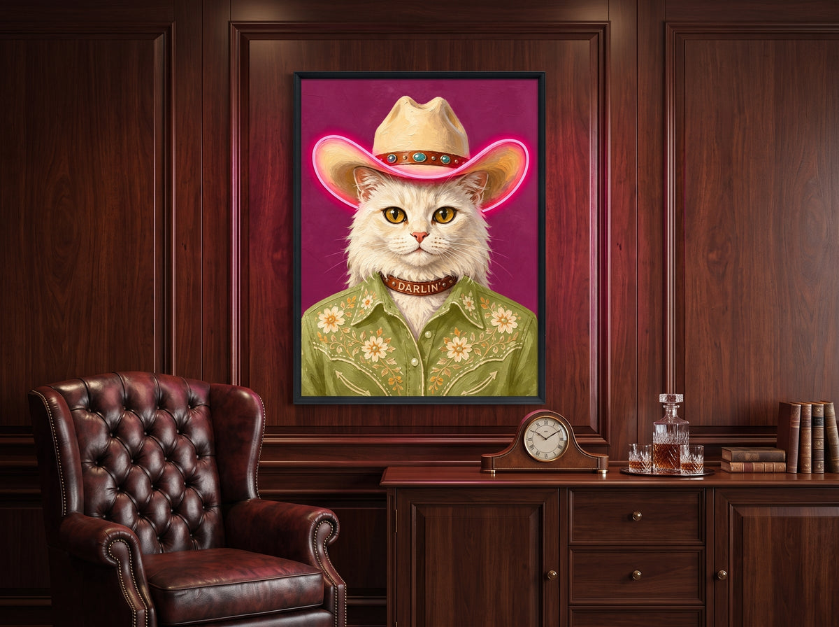 Darlin’ Cowgirl Cat LED paveikslas – nuotrauka 4