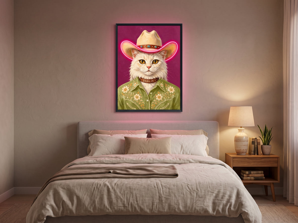 Darlin’ Cowgirl Cat LED paveikslas – nuotrauka 6