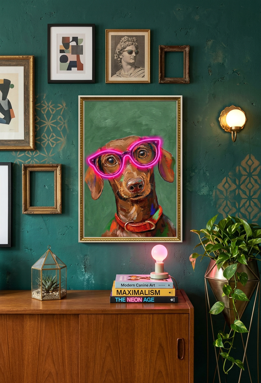 Neon Glasses Dog LED paveikslas – nuotrauka 5