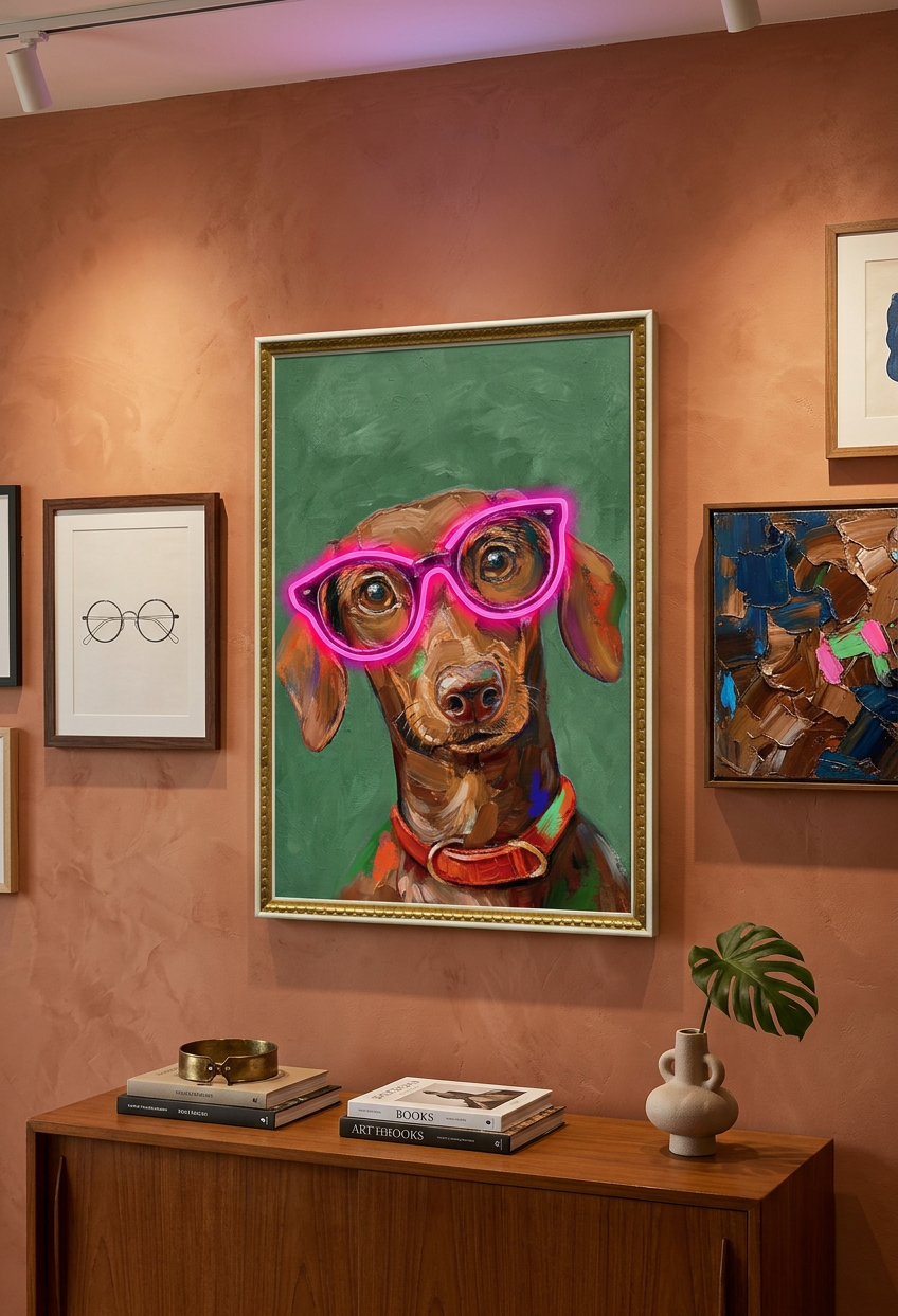 Neon Glasses Dog LED paveikslas – nuotrauka 2