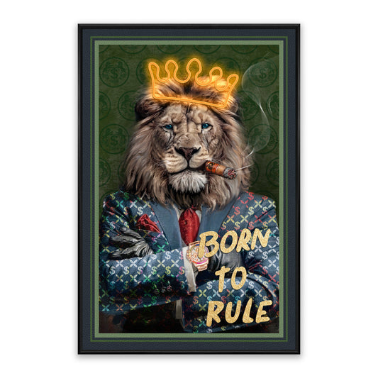 Born to Rule – LED paveikslas, liūtas su karūna