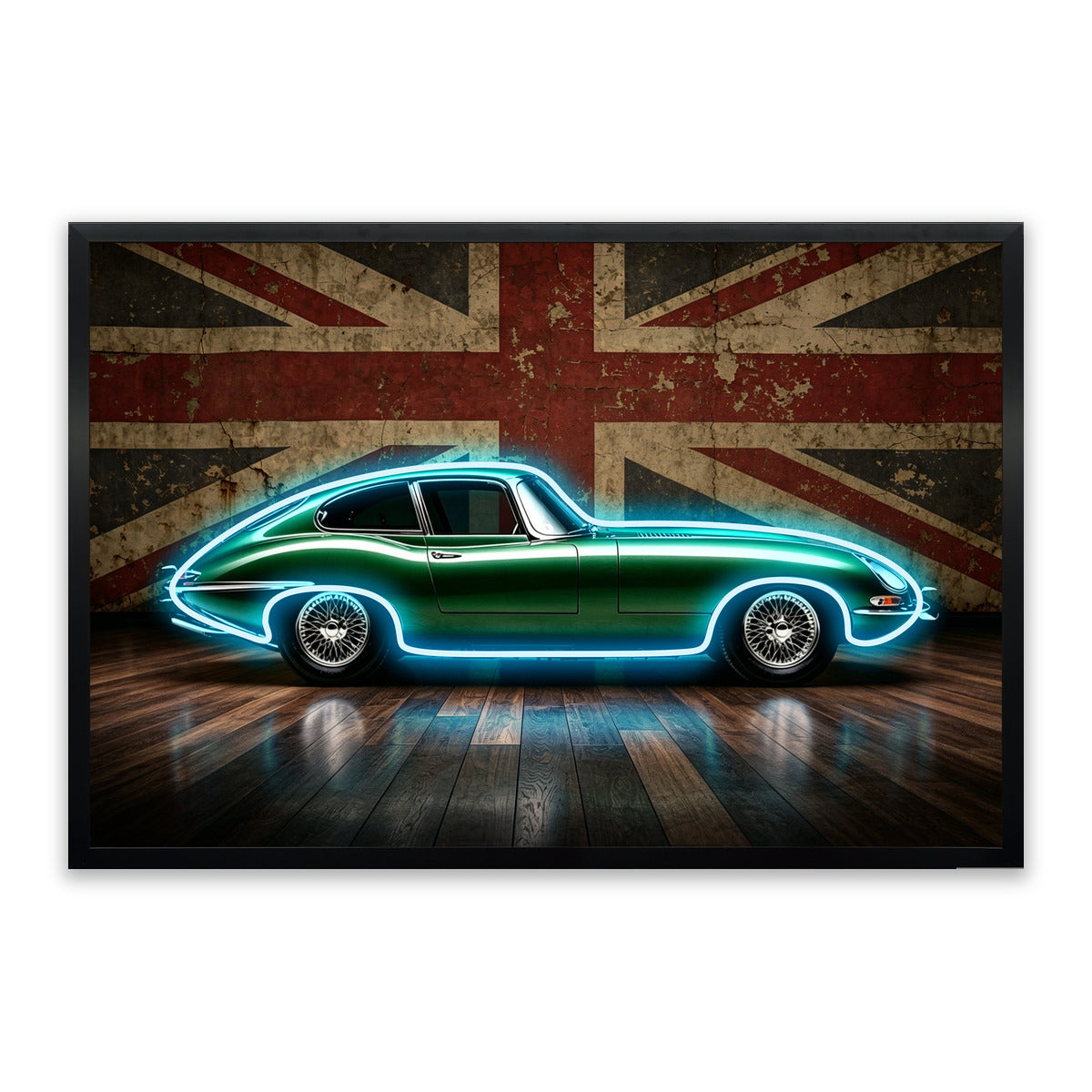 British Racing Green – LED paveikslas, žalias klasikinis automobilis