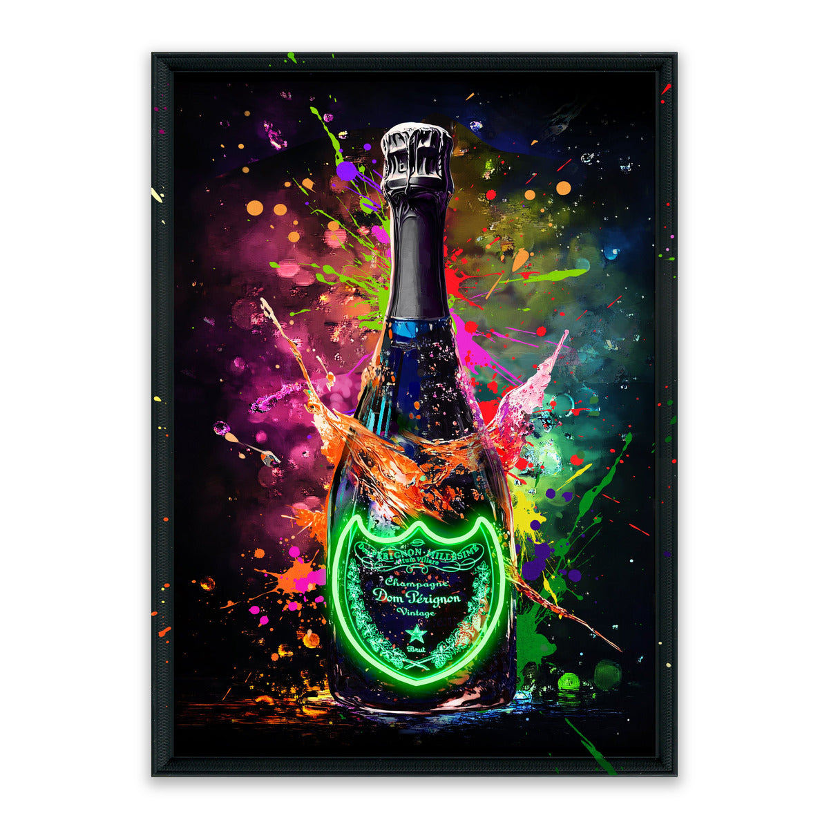 Champagne Glow – LED paveikslas, šampano butelis