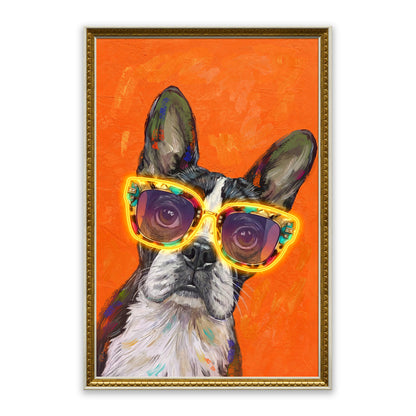 Cool Dog – LED paveikslas, buldogas su neoniniais akiniais