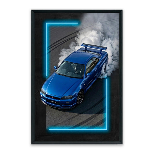 Drift King – LED paveikslas, mėlynas japoniškas automobilis dryfe