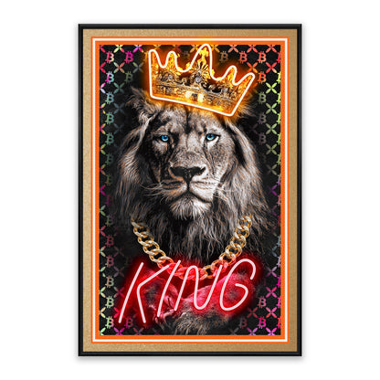 King Lion – LED paveikslas, liūtas su karūna ir Bitcoin