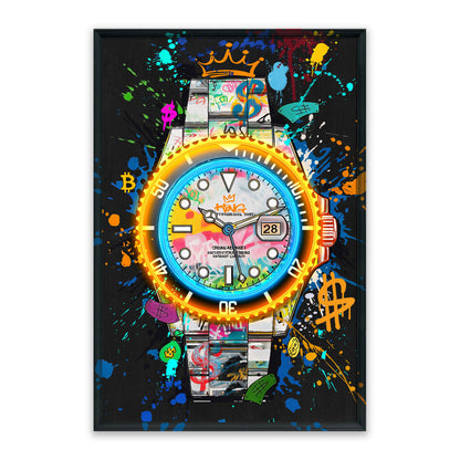 Luxury Time – LED paveikslas, grafiti stiliaus laikrodis