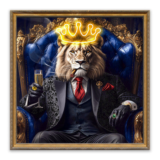 Majestic Lion King – LED paveikslas, liūtas su auksine karūna