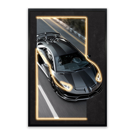Midnight Velocity – LED paveikslas, juodas superautomobilis