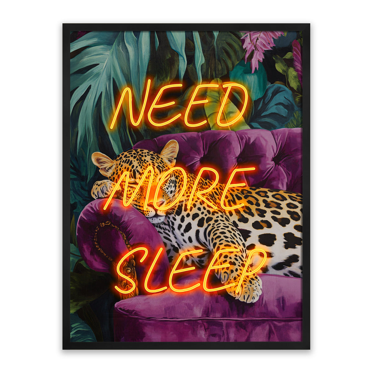 Need More Sleep – LED paveikslas, leopardas ant fotelio
