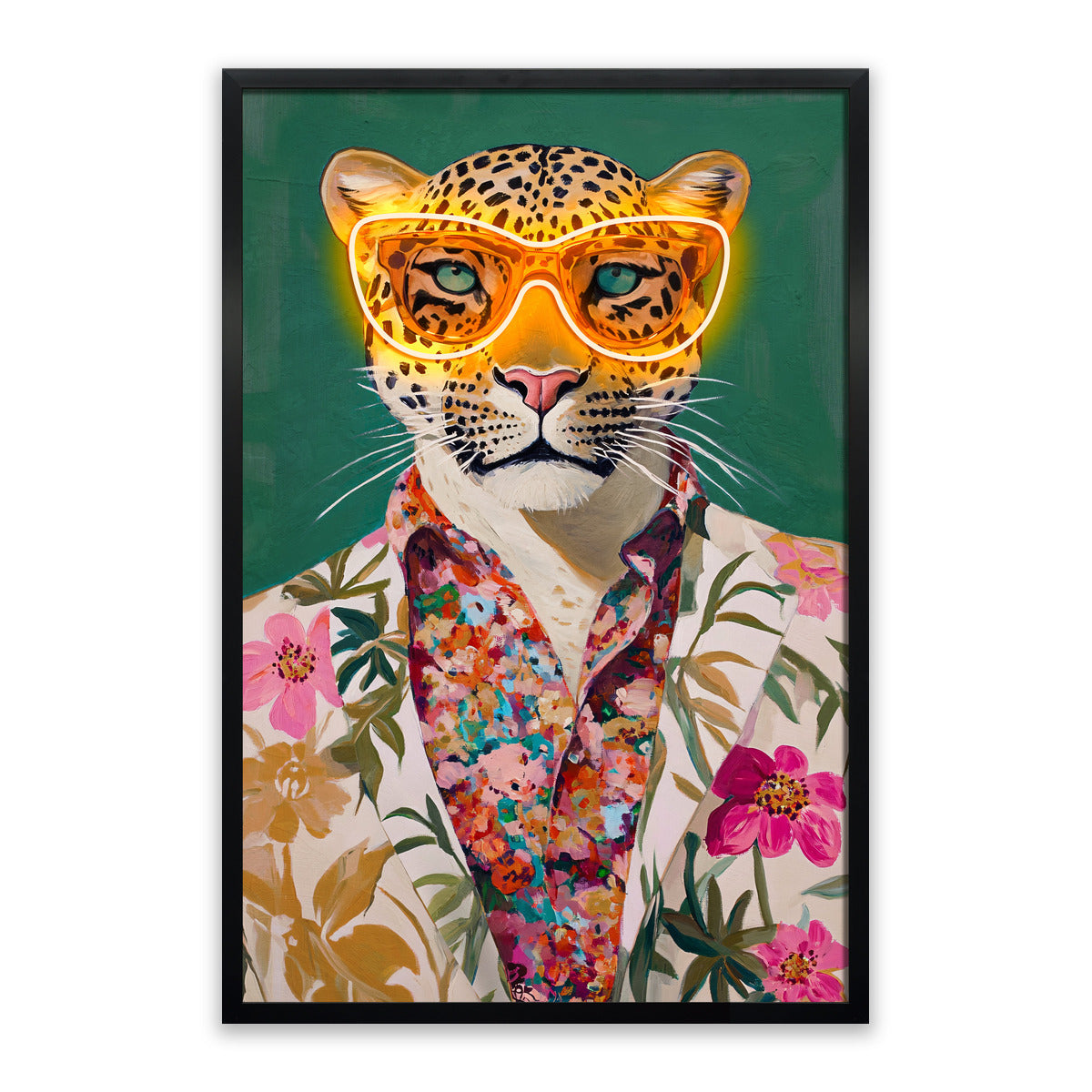 Neon Jungle Leopard – LED paveikslas, leopardas su akiniais