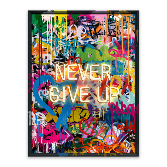 Never Give Up – LED paveikslas, motyvacinis grafiti