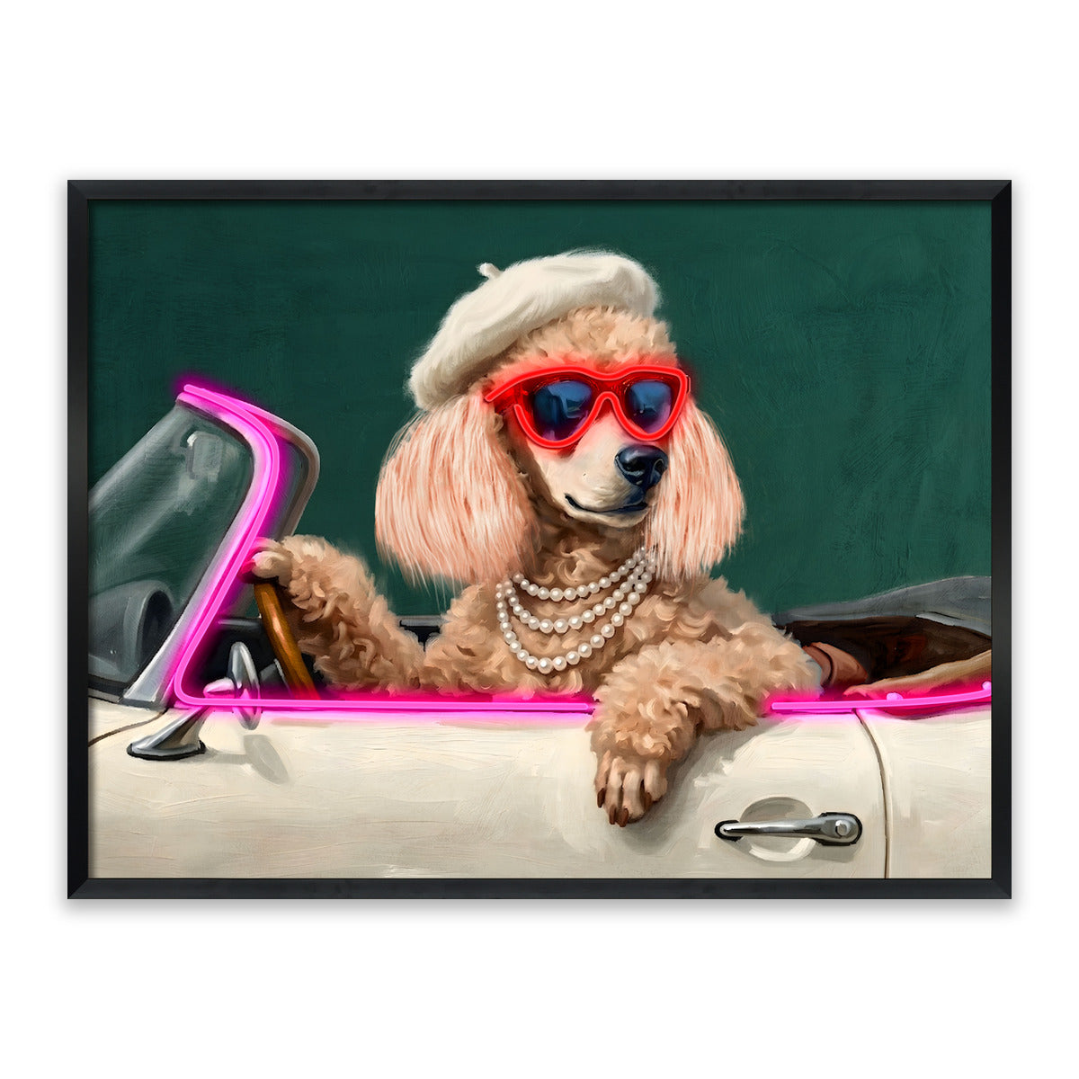 Parisian Poodle – LED paveikslas, pudelis kabrioletu