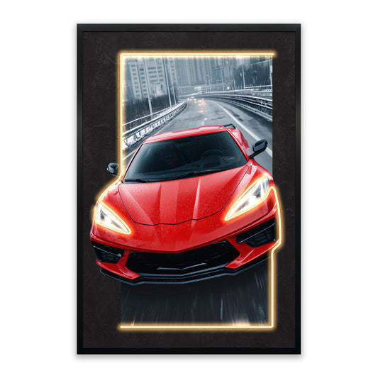 Redline Rush – LED paveikslas, raudonas superautomobilis