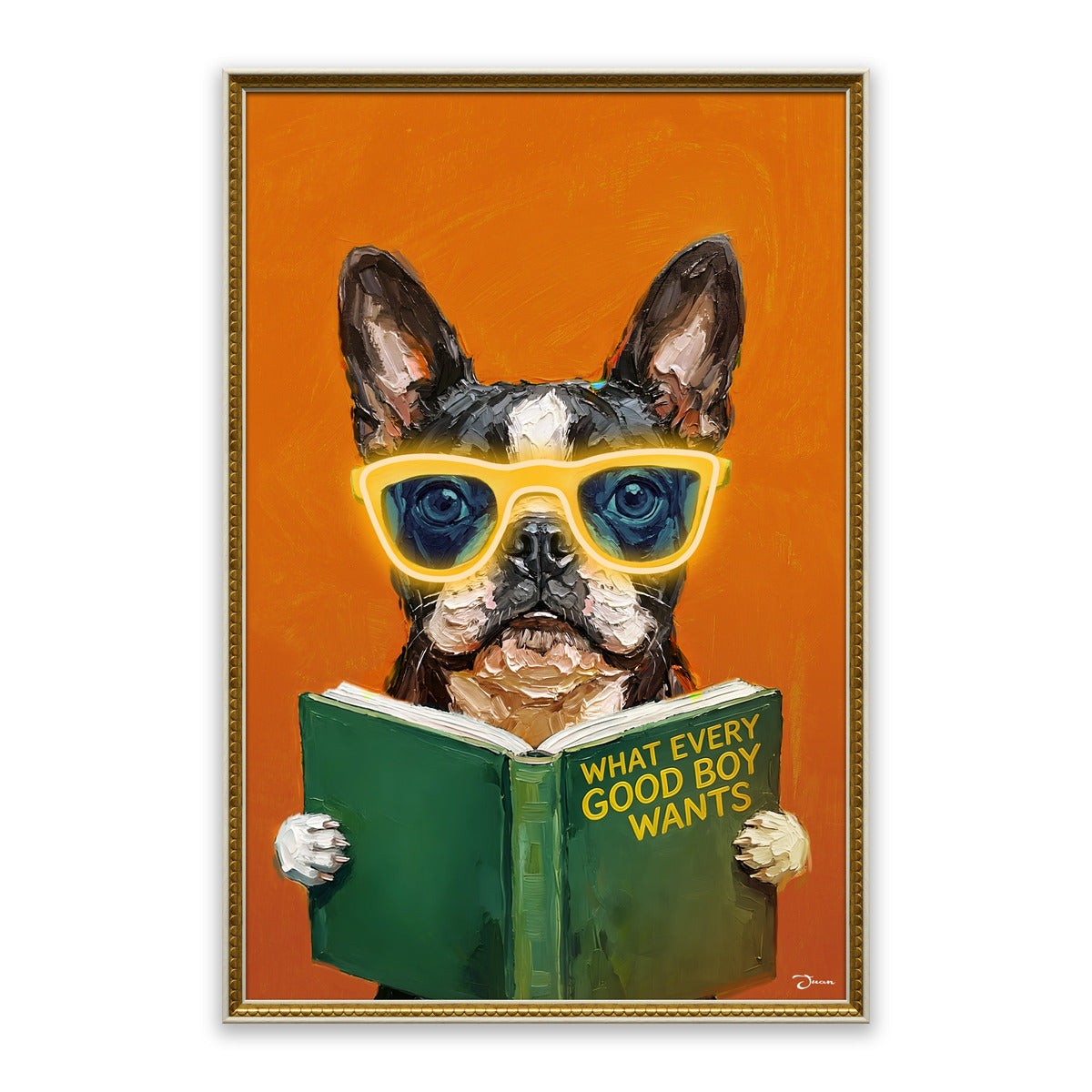 Smart French Bulldog – LED paveikslas, buldogas su knyga