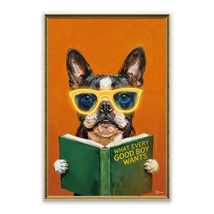 Smart French Bulldog – LED paveikslas, buldogas su knyga