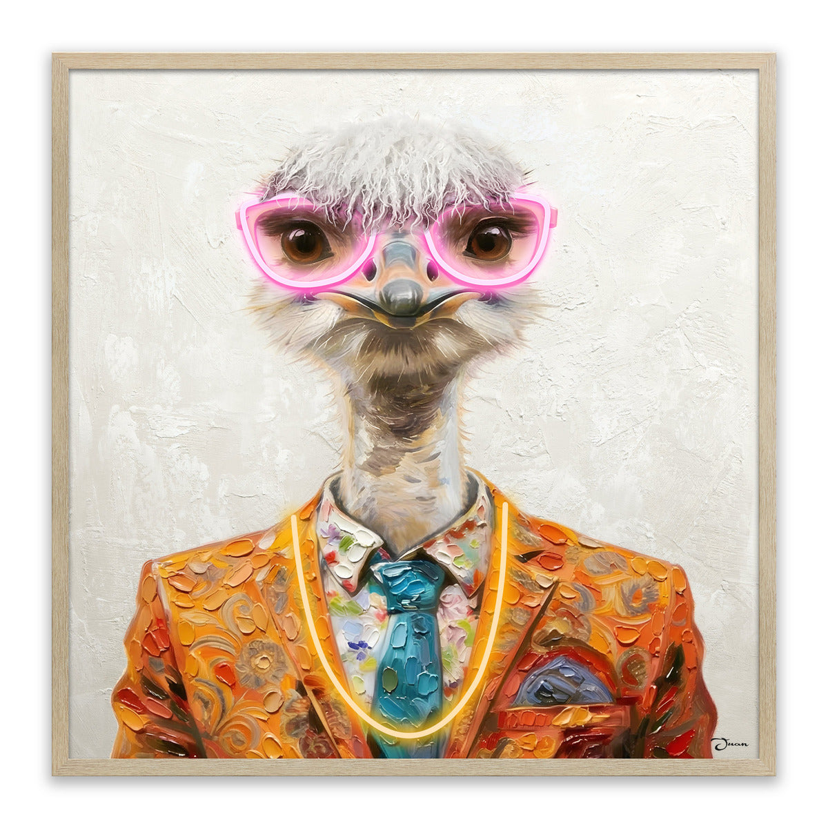 Stylish Ostrich – LED paveikslas, stručis su neoniniais akiniais