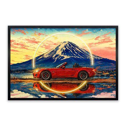 Sunset Roadster – LED paveikslas, raudonas japoniškas kabrioletas